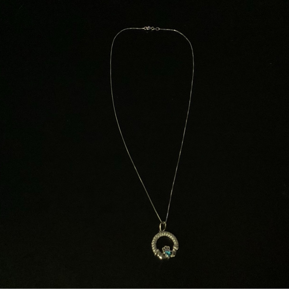 Solvar sterling silver necklace and claddagh march stone charm - Picture 2 of 3